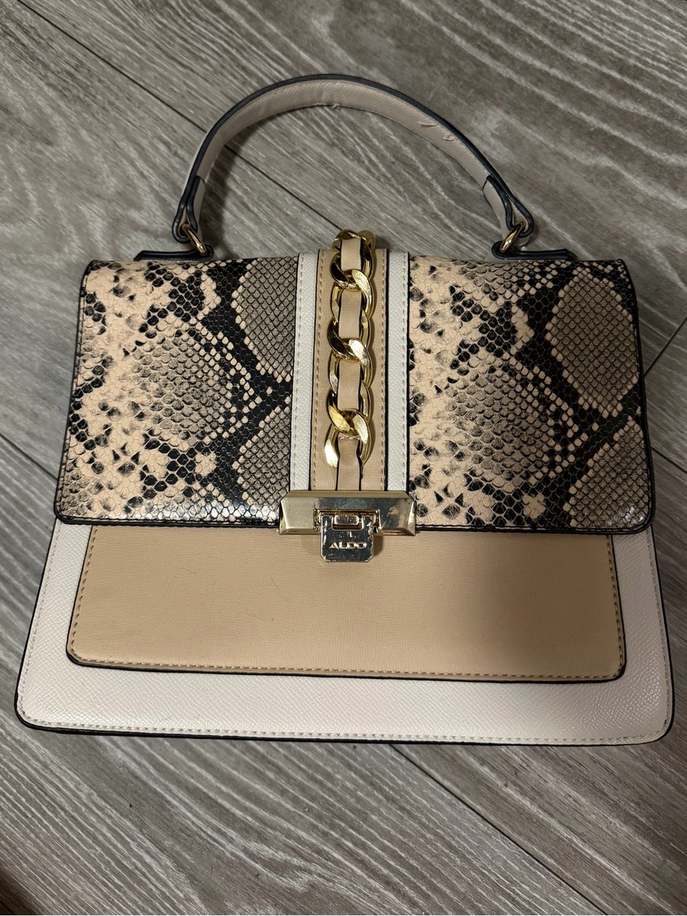 ALDO - Beige, Tan & Black Snake-Print Top Handle Satchel